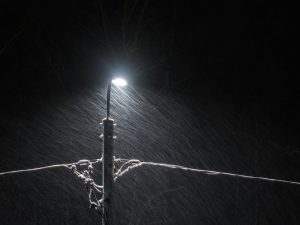 outdoor lamp pole in the rain
